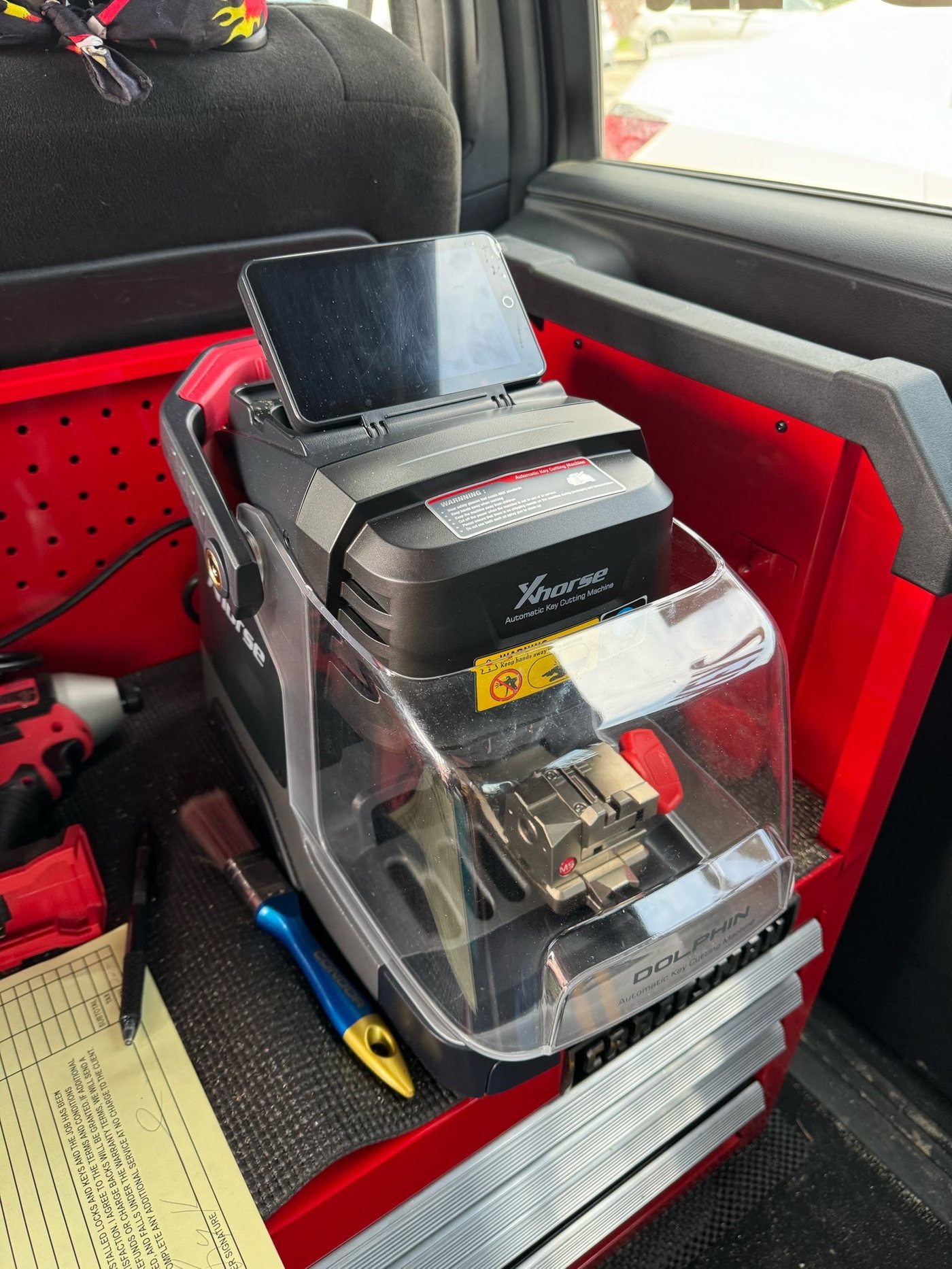 Xhorse Dolphin automatic key cutting machine in mobile locksmith van - Burlingame CA
